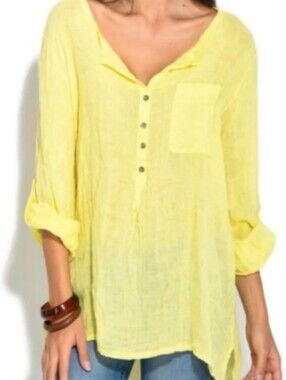 BOHABILLE Paris Sunny Yellow Linen Beachy Tunic Top M L